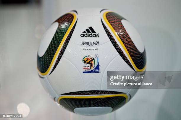 The 'Jabulani' soccer ball which was the official ball of the 2010 soccer world cup in South Africa is pictured during the general meeting of...