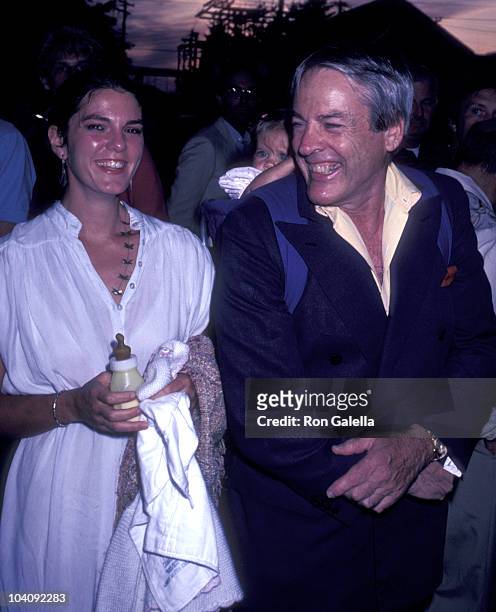 Actor Kevin McCarthy, wife Kate Crane and daughter Lillah McCarthy sighted on July 12, 1980 at Laundry in East Hampton, New York.