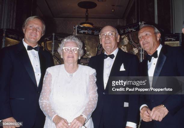 From left, American professional golfers Jack Nicklaus, Patty Berg , Ben Hogan and Arnold Palmer pictured together as they attend The Golfer of the...