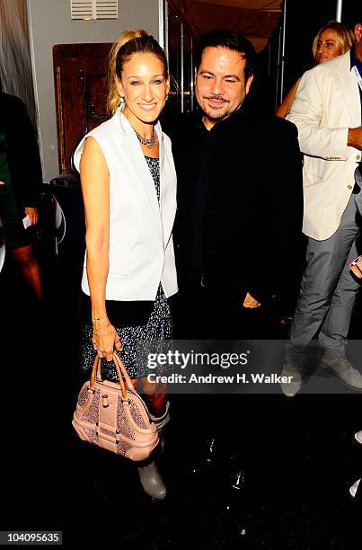 Sarah Jessica Parker and designer Narciso Rodriguez attend Mercedes-Benz Fashion Week at Lincoln Center on September 14, 2010 in New York City.