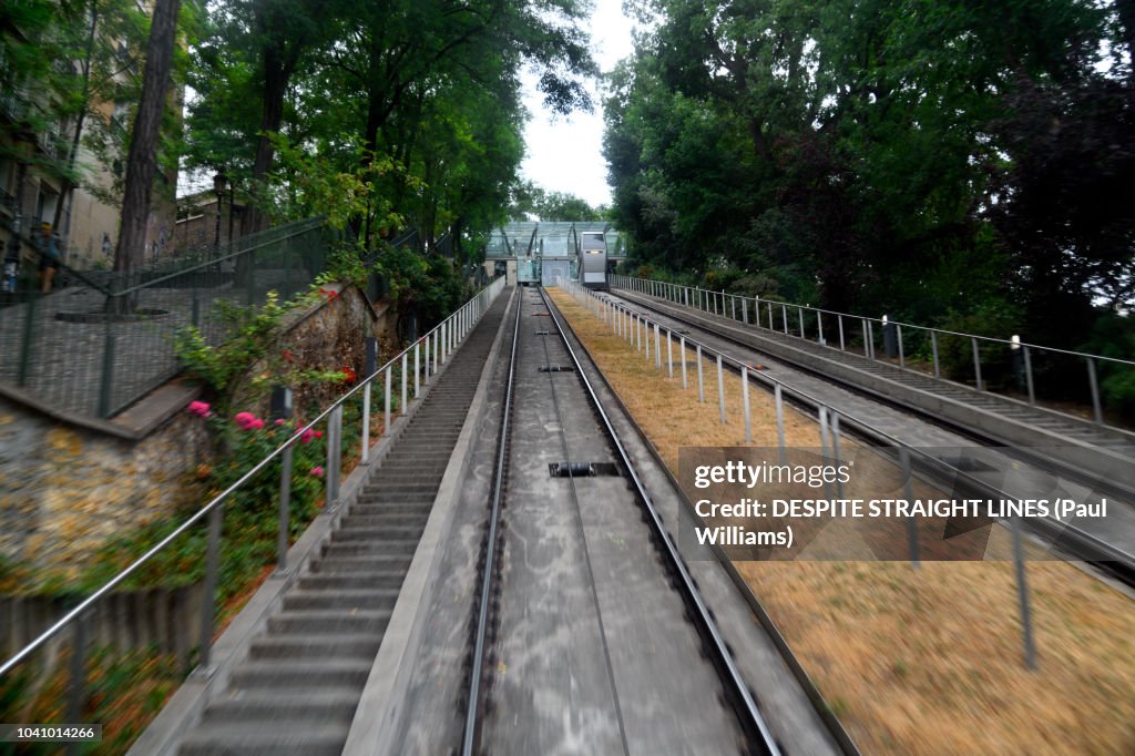 Onboard a moving Funiculaire de Montmartre in Paris
