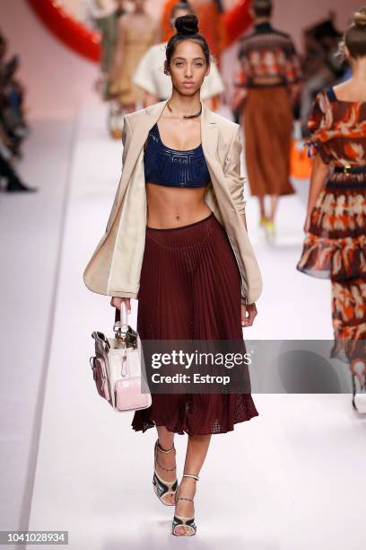 Model walks the runway at the Fendi show during Milan Fashion Week Spring/Summer 2019 on September 20, 2018 in Milan, Italy.