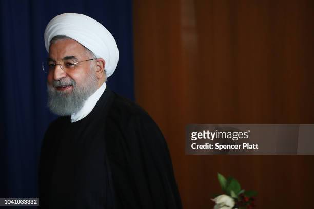 Iranian President Hassan Rouhani attends a meeting with Antonio Guterres, the Secretary-General of the United Nations, during the 73rd United Nations...