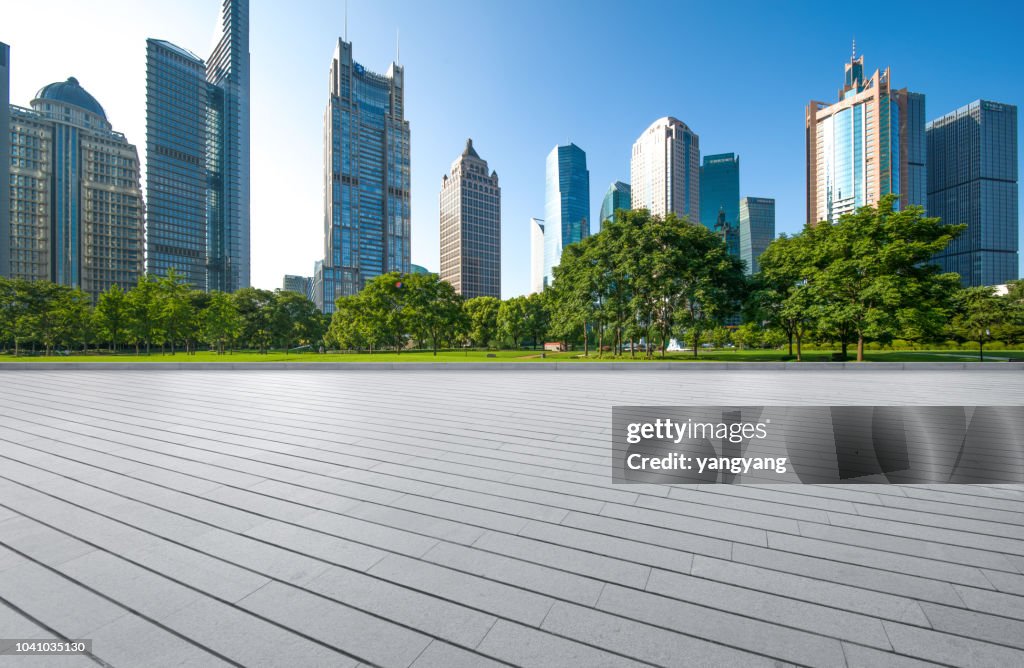 Panoramic skyline with empty road in shanghai china