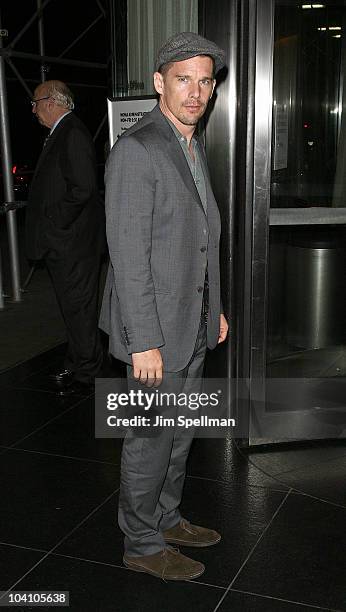 Actor Ethan Hawke attends the Cinema Society and BlackBerry Torch screening of "You Will Meet a Tall Dark Stranger" at MOMA on September 14, 2010 in...