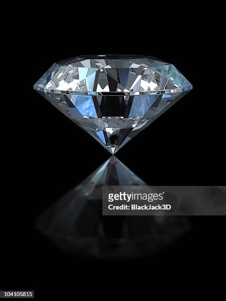 large diamond with reflection set against black background - black gemstone stock pictures, royalty-free photos & images