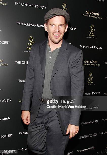 Ethan Hawke attends the Cinema Society and BlackBerry Torch screening of "You Will Meet a Tall Dark Stranger" at MOMA on September 14, 2010 in New...