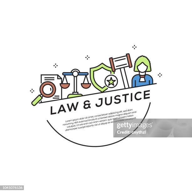 law and justice concept flat line icons - gavel logo stock illustrations