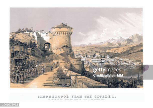 Simferopol 1855. Simpheropol from the Citadel. The capital of the Crimea and principal dept of the Russion Army. Von T. Packer, London 1855