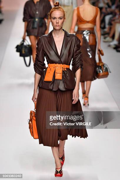 Model walks the runway at the Fendi Ready to Wear fashion show during Milan Fashion Week Spring/Summer 2019 on September 20, 2018 in Milan, Italy.