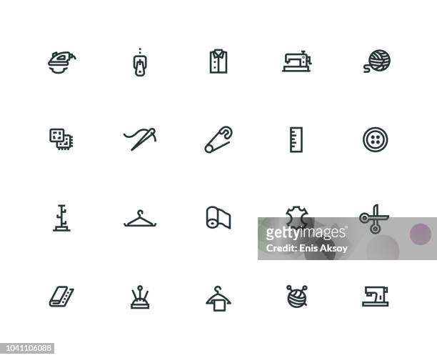 sewing icon set - thick line series - sewing needle stock illustrations
