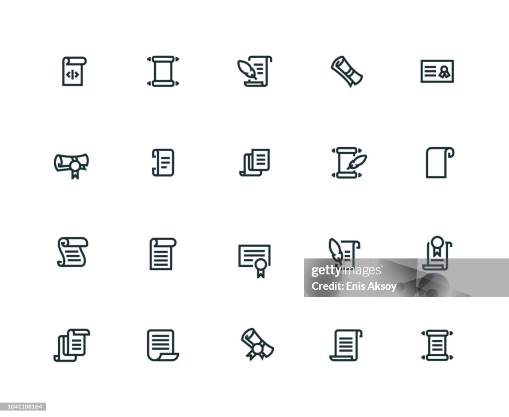 Scrolls and Papers Icon Set - Thick Line Series