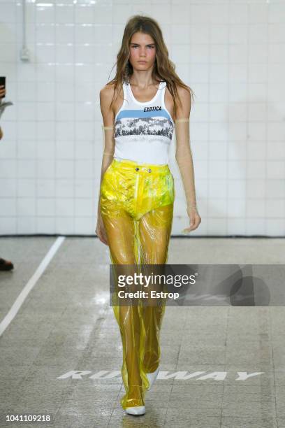Model walks the runway at the Brognano show during Milan Fashion Week Spring/Summer 2019 on September 20, 2018 in Milan, Italy.