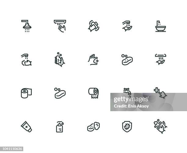 hygiene icon set - thick line series - dirty sink stock illustrations