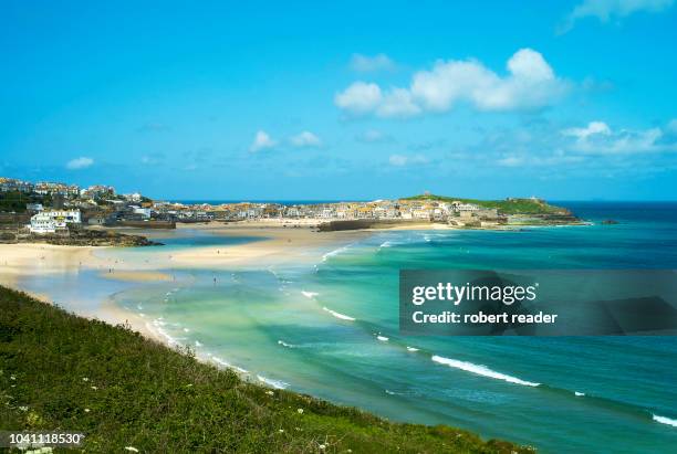 carbis bay, st ives, cornwall, england - carbis bay imagens e fotografias de stock