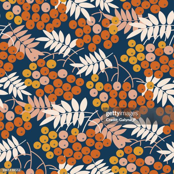 blue and gold bright rowanberry seamless pattern - september stock illustrations