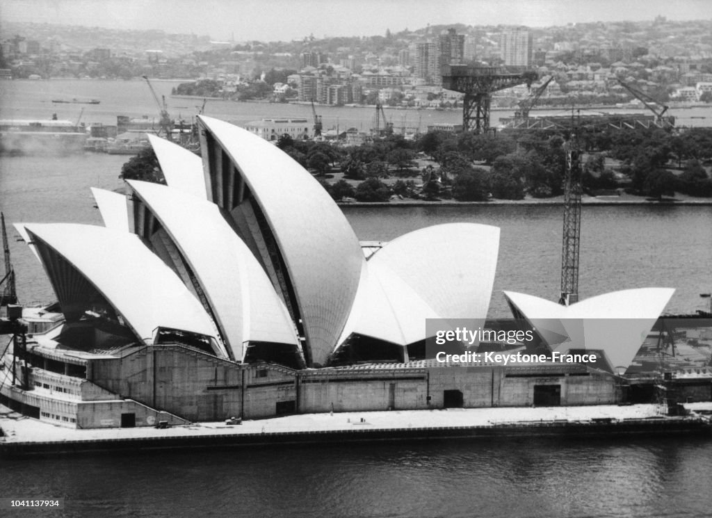 Travaux de construction de l'opéra de Sydney en 1969