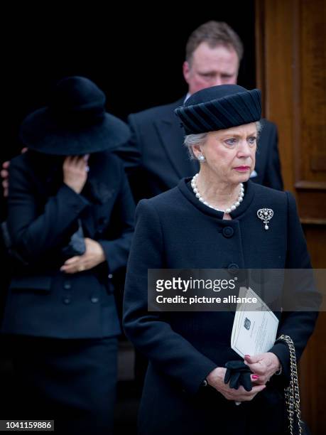 Princess Benedikte, Prince Gustav and Count Richard attend the funeral service of Prince Richard zu Sayn-Wittgenstein-Berleburg at the Evangelische...