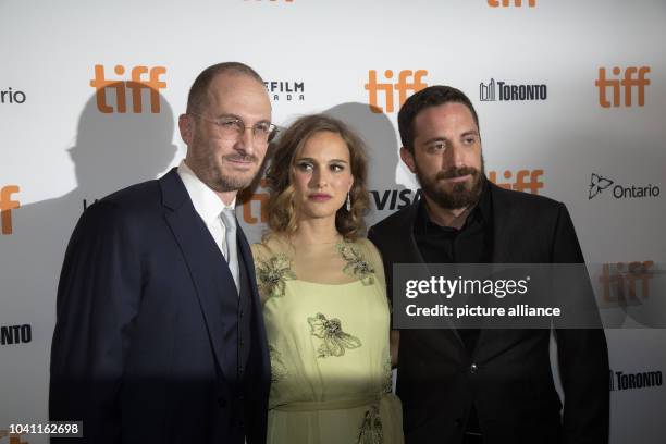 Producer Darren Aronofsky , Natalie Portman and director Pablo Larraín attend the premiere of Jackie during the 41st Toronto International Film...