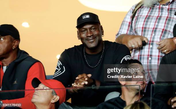 Michael Jordan attends during the French Ligue 1 match between Paris Saint Germain and Stade Reims on September 26, 2018 in Paris, France.