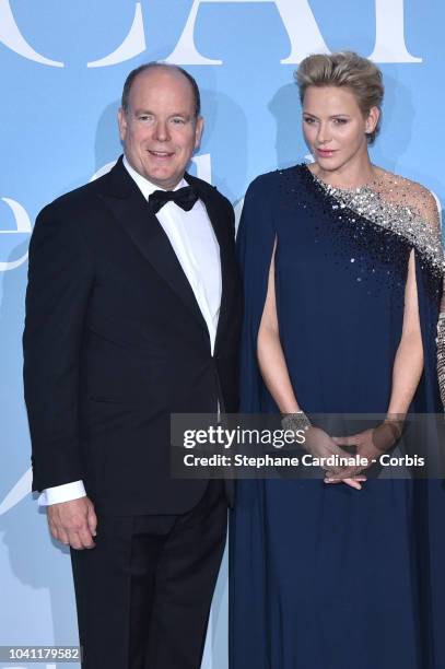 Prince Albert II of Monaco and Princess Charlene of Monaco attend the Monte-Carlo Gala for the Global Ocean 2018 on September 26, 2018 in...