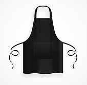 Realistic Detailed 3d Black Blank Kitchen Apron Template Mockup. Vector