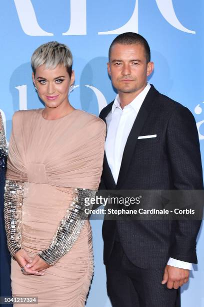 Katy Perry and Orlando Bloom attend the Monte-Carlo Gala for the Global Ocean 2018 on September 26, 2018 in Monte-Carlo, Monaco.