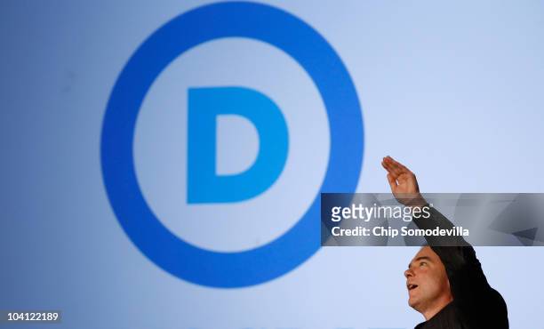 Democratic National Committee Chairman Tim Kaine reveals his party's new logo and Web site during an event in the Jack Morton Auditorium on the...