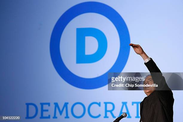 Democratic National Committee Chairman Tim Kaine reveals his party's new logo and Web site during an event in the Jack Morton Auditorium on the...