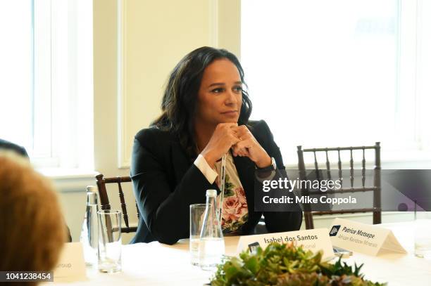 Isabel dos Santos participates in a roundtable discussion on Business Evolution In Energy at Bloomberg Global Business Forum at The Plaza Hotel on...