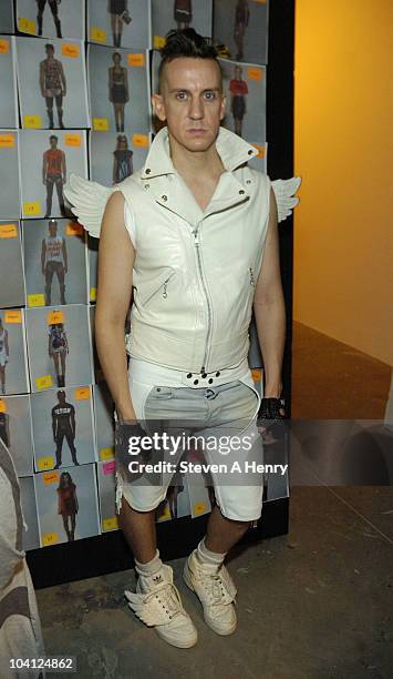 Designer Jeremy Scott poses backstage at the Jeremy Scott Spring 2011 fashion show during Mercedes-Benz Fashion Week at Milk Studios on September 15,...