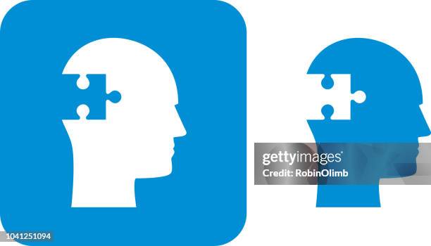 blue puzzle pieces head icons - bipolar disorder stock illustrations