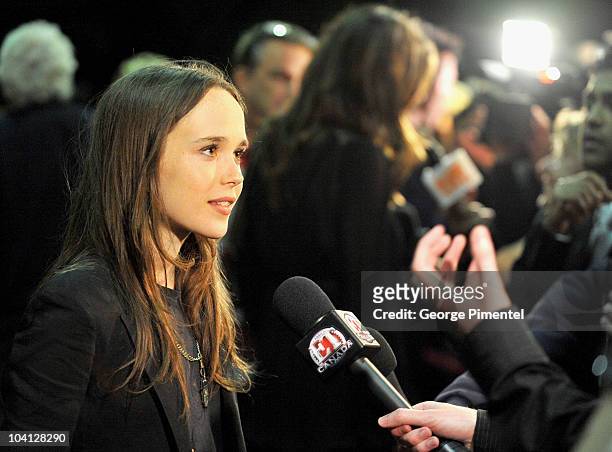 Actress Ellen Page arrives at the "Super" Premiere held at Ryerson Theatre during the 35th Toronto International Film Festival on September 10, 2010...