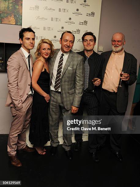 Andrew Scott, Lisa Dillon, Kevin Spacey, Tom Burke and Anthony Page attend the afterparty following the press night of 'Design For Living' at Baltic...