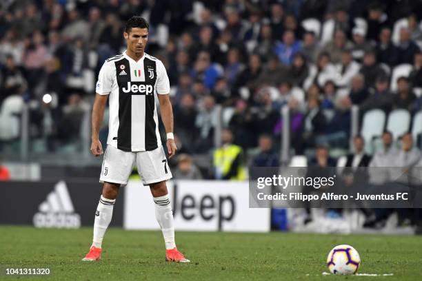 Cristiano Ronaldo of Juventus in action during the serie A match between Juventus and Bologna FC on September 26, 2018 in Turin, Italy.