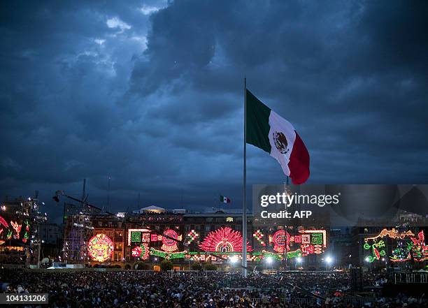 General view of the Zocalo square in Mexico City during the ceremony for the Bicentenary of the country's Independence, on September 15, 2010. AFP...