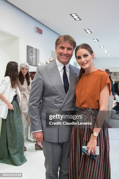 Brunello Cucinelli and Olivia Palermo are seen at the Brunello Cucinelli presentation during Milan Fashion Week Spring/Summer 2019 on September 19,...