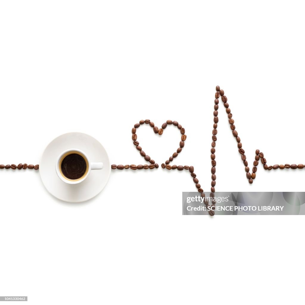Coffee beans making an electrocardiogram line and heart shap