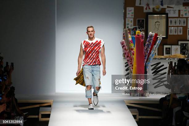 Fashion designer Jeremy Scott at the Moschino show during Milan Fashion Week Spring/Summer 2019 on September 20, 2018 in Milan, Italy.