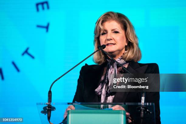 Arianna Huffington, chief executive officer of Thrive Global Holdings Inc., speaks during the One Planet Summit in New York, U.S., on Wednesday,...