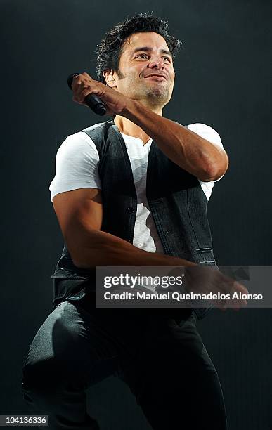 Mexican singer Chayanne performs during a concert at the Veles e Vents zone on September 15, 2010 in Valencia, Spain.