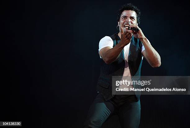 Mexican singer Chayanne performs during a concert at the Veles e Vents zone on September 15, 2010 in Valencia, Spain.