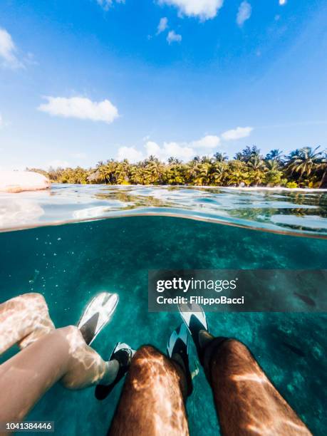 snorkeling in maldives sea - mergulho submarino imagens e fotografias de stock