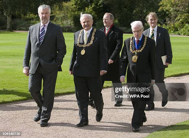 Guests arrive in the gardens at the Palace of Holyroodhouse during day one of his four day state visit to the United Kingdom at Holyrood House on...