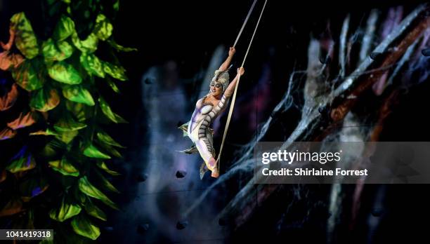 The cast of Cirque Du Soleil 'OVO' during their premiere performance at Manchester Arena on September 26, 2018 in Manchester, England.