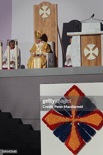 Pope Benedict XVI conducts Mass at Bellahouston Park on September 16, 2010 in Glasgow, Scotland. Pope Benedict XVI is conducting the first state...