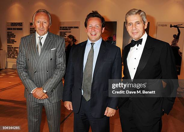 Harold Tillman, Ed Vaizey and Sir Stuart Rose attend the opening party of London Fashion Week at Somerset House on September 16, 2010 in London,...