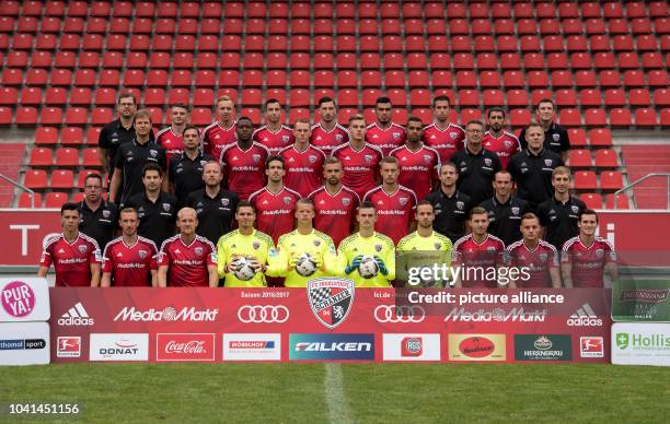 The FC Ingolstadt 04 team with equipment manager Michael Klattenbacher, Maurice Multhaup, Sonny Kittel, Markus Suttner, Mathew Leckie, Dario Lezcano,...