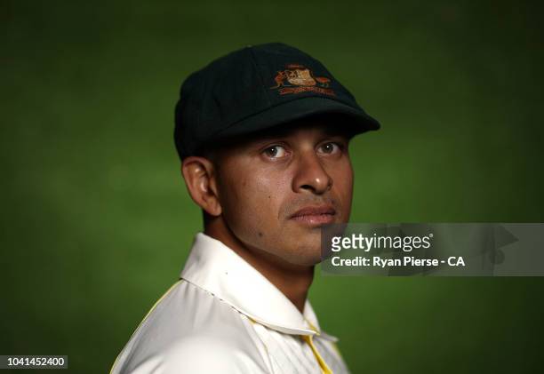 Usman Khawaja of Australia poses during the Australian Men's Test Portrait Session on September 17, 2018 in Brisbane, Australia.