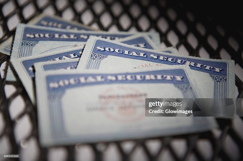 Close-up of social security cards